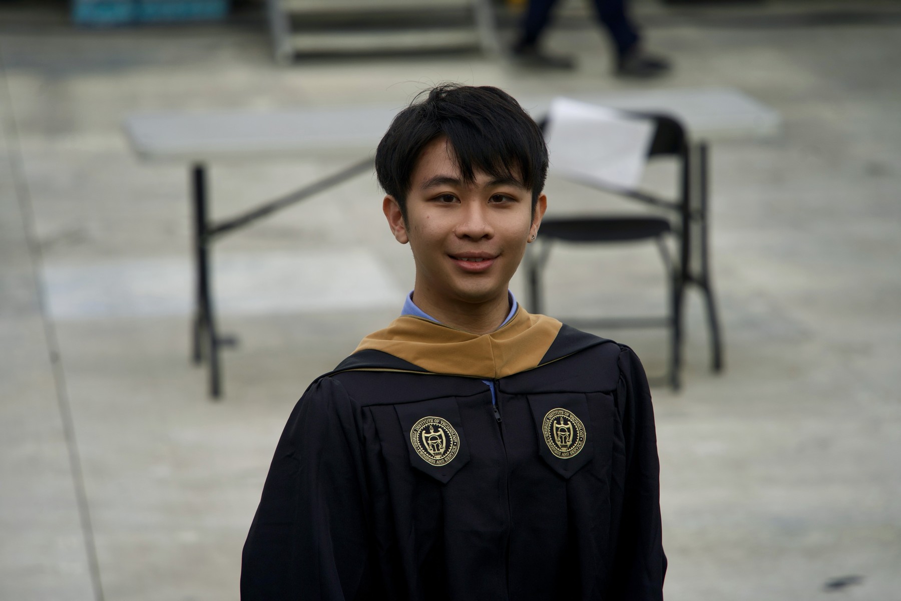 Enrui Zhang in Georgia Tech graduation regalia